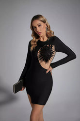 Jordyn Black Mesh Stitching Bandage Mini Dress