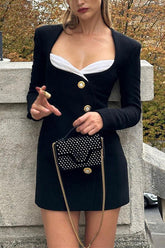 Color Block Long Sleeves Button Down Mini Dress