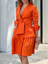 Long Sleeves Solid Color Tied Waist Deep V-Neck Mini Dresses