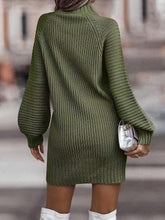 Knitted Dress Long Sleeves High Collar Elegant Mini Dress