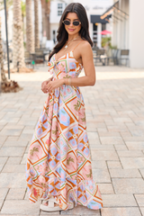 Lila Natural Beach Print Maxi Dress