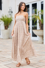 Adele Natural Palm Print Maxi Dress