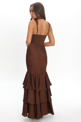 Baylin Layered Mermaid Hem Maxi Dress Coffee