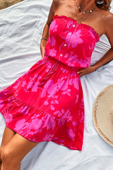 Off Shoulder Drawstring Waist Printed Ruffle Mini Dress