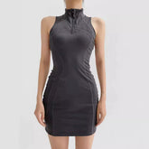 Dark Gray – Slim Fit Waist-Cinching Mini Dress