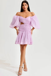 Puff Sleeve Off-Shoulder Mini Dress Pink