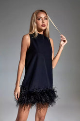 Hope Black Feather Mini Dress