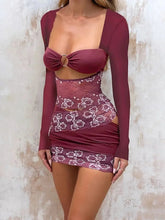 Wine Red Floral Mini Dress