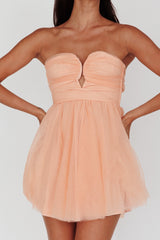 Summer Sweetheart Bow Back Mesh Mini Dress Peach