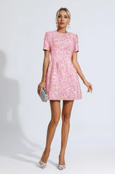 Astrid Frozen Berry Jacquard Floral Mini Dress