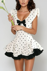 Bede Dot Plunge Lace Ruffle Mini Dress