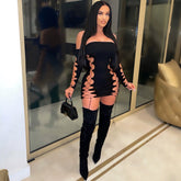 Women’s Sexy Cutout Strap Off Shoulder Chest Wrapped Dress – Trendy Bodycon Mini Dress