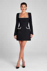 Camilla Square Neck Tweed Mini Dress