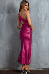 Zephir One-Shoulder Split Midi Dress Fuchsia