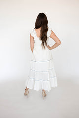 Celia White Smocked Midi Dress