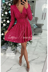 Girls Night Out Sequin Wrap Long Sleeve Mini Dress