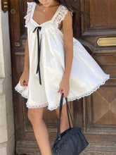 Lace Bowknot Embellished Mini Dress