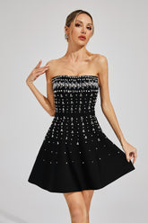 Yehudi Black Diamond Embellished Mini Dress