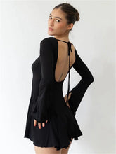Tossy Ruffled Lace-Up Backless Mini Dress For Women Long Sleeve Bandage Elegant High Waist Long Sleeve Dress New Solid Clothes