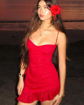 Red Ruffle Sling Mini Dress