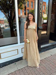 Faye Gold Sequin Pleated Maxi Dress