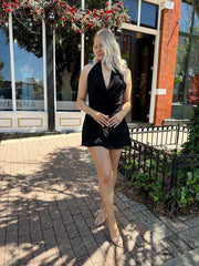 Hannah Black Wrap Halter Mini Dress