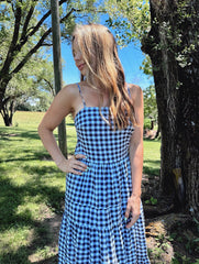 Maisey Navy Gingham Midi Dress
