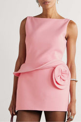 3D Flower Solid Sleeveless Mini Dress