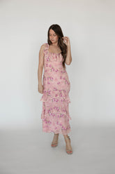 Kaylen Pink Floral Tiered Maxi Dress