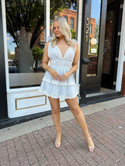 Laken Floral Lace Trim MIni Dress- Blue