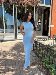 Miranda Blue Asymmetrical Maxi Dress