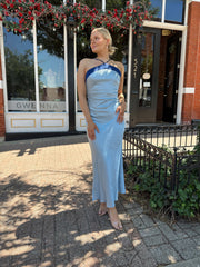 Miranda Blue Colorblock Satin Halter Maxi Dress