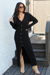 Alannah Black Button Front Sweater Dress SALE