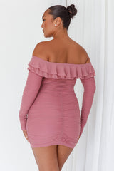 Confession Off-Shoulder Long Sleeve Mini Dress Mauve