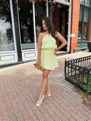 Zoey Yellow Chiffon Halter Neck Mini Dress