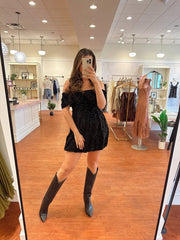 Soren Black Sequin Off Shoulder Mini Dress