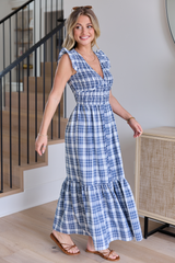Ruth Blue Plaid Maxi Dress FINAL SALE