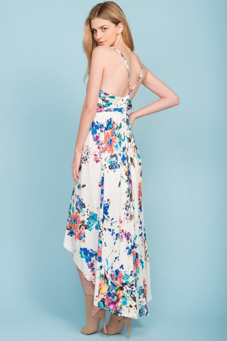 Sloan Hi Low Floral Print Midi Dress White