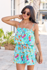 Talia Turquoise Floral Printed Romper
