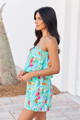Talia Turquoise Floral Printed Romper