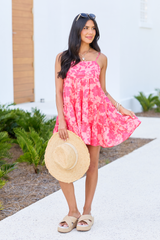 Change My Tune Pink Floral Square Neck Solid Romper Dress