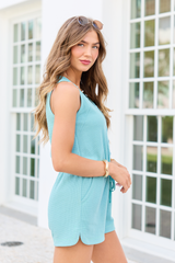 Casual Charm Blue Button Front Romper SALE