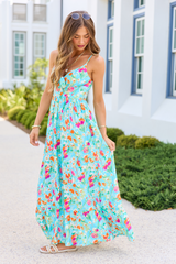 Lila Turquiose Floral Maxi Dress