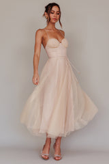 Smitten Sweetheart Neckline Chiffon Midi Dress Champagne