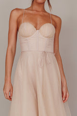 Smitten Sweetheart Neckline Chiffon Midi Dress Champagne