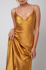 Infinity Pintuck Bust Midi Dress Mustard
