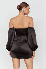 Lilly Off-Shoulder Bow Mini Dress Black