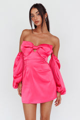 Lilly Off-Shoulder Bow Mini Dress Pink