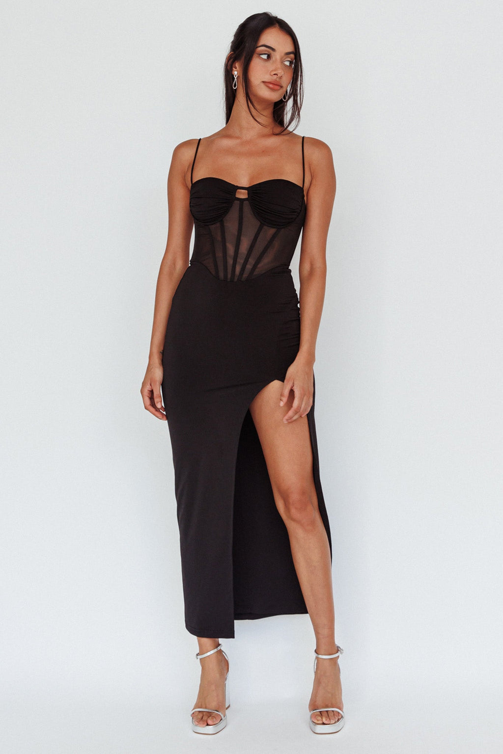 Ginny Sheer Bodice Maxi Dress Black