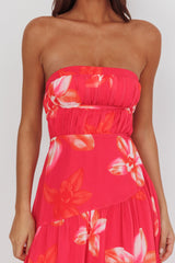 South Pacific Strapless Strappy Back Midi Length Floral Pink